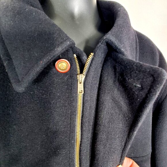 Mario Valente Mens Black Wool & Cashmere Coat Size 44 Fleur-de-lis Buttons Italy - Picture 13 of 14